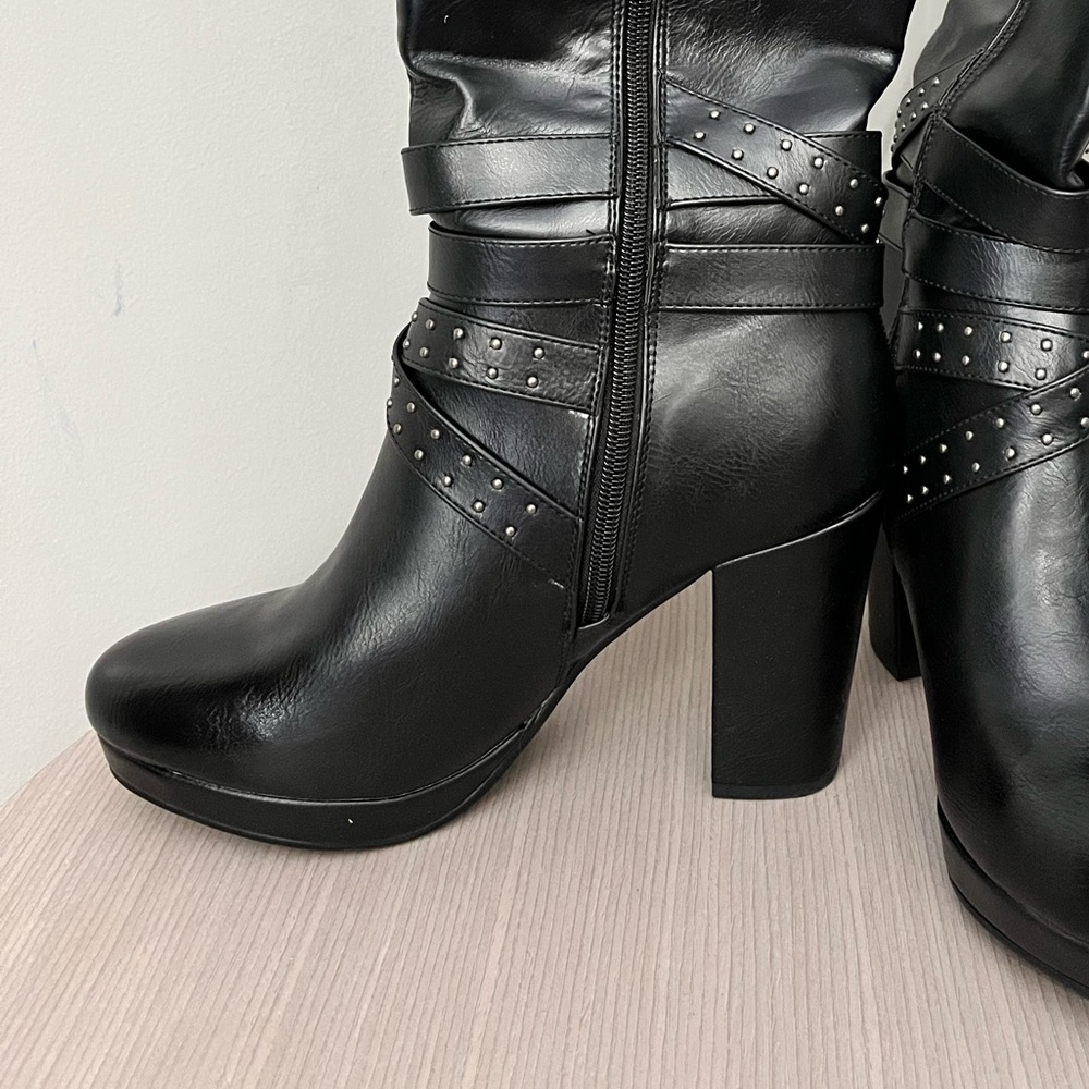 Milwaukee Leather Women’s Tall Black Studded Platform Heel Boots - Picture 11 of 14